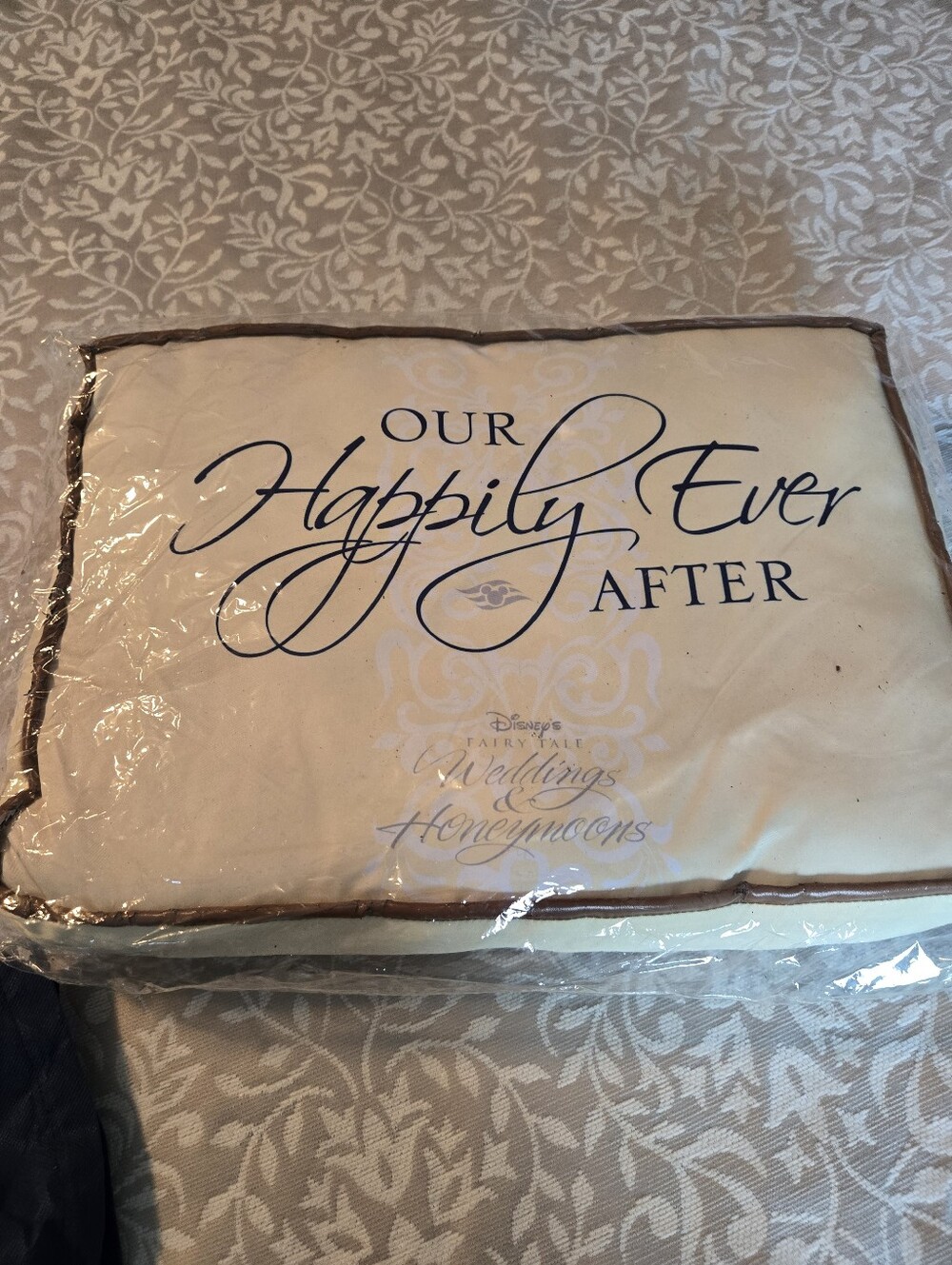 Our Happily Ever After Decorative Pillow Cover - Cream with Brown Trim
